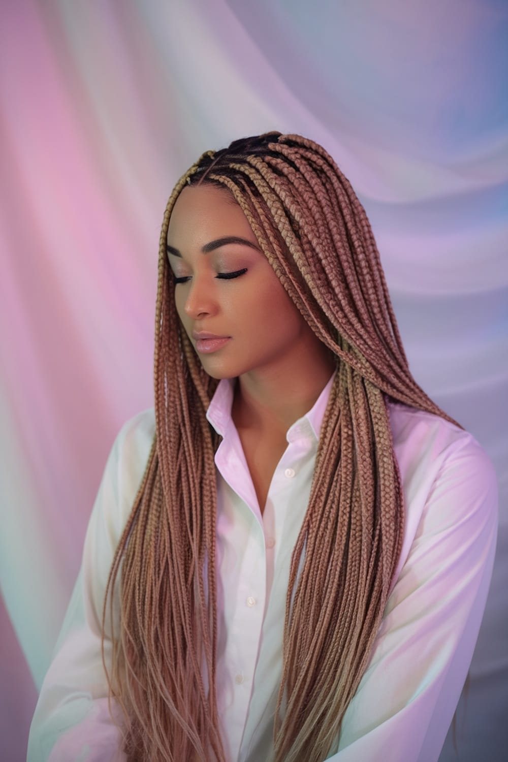 Medium Blonde Box Braids Mid-Back Length Medium Blonde Box Braids Mid-Back Length — Simple Blonde Braids