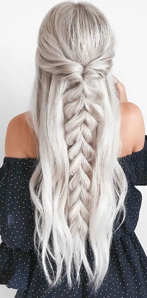 Icy Blonde Half-Updo With Intricate Braid Icy Blonde Half-Updo With Intricate Braid — Simple Blonde Braids