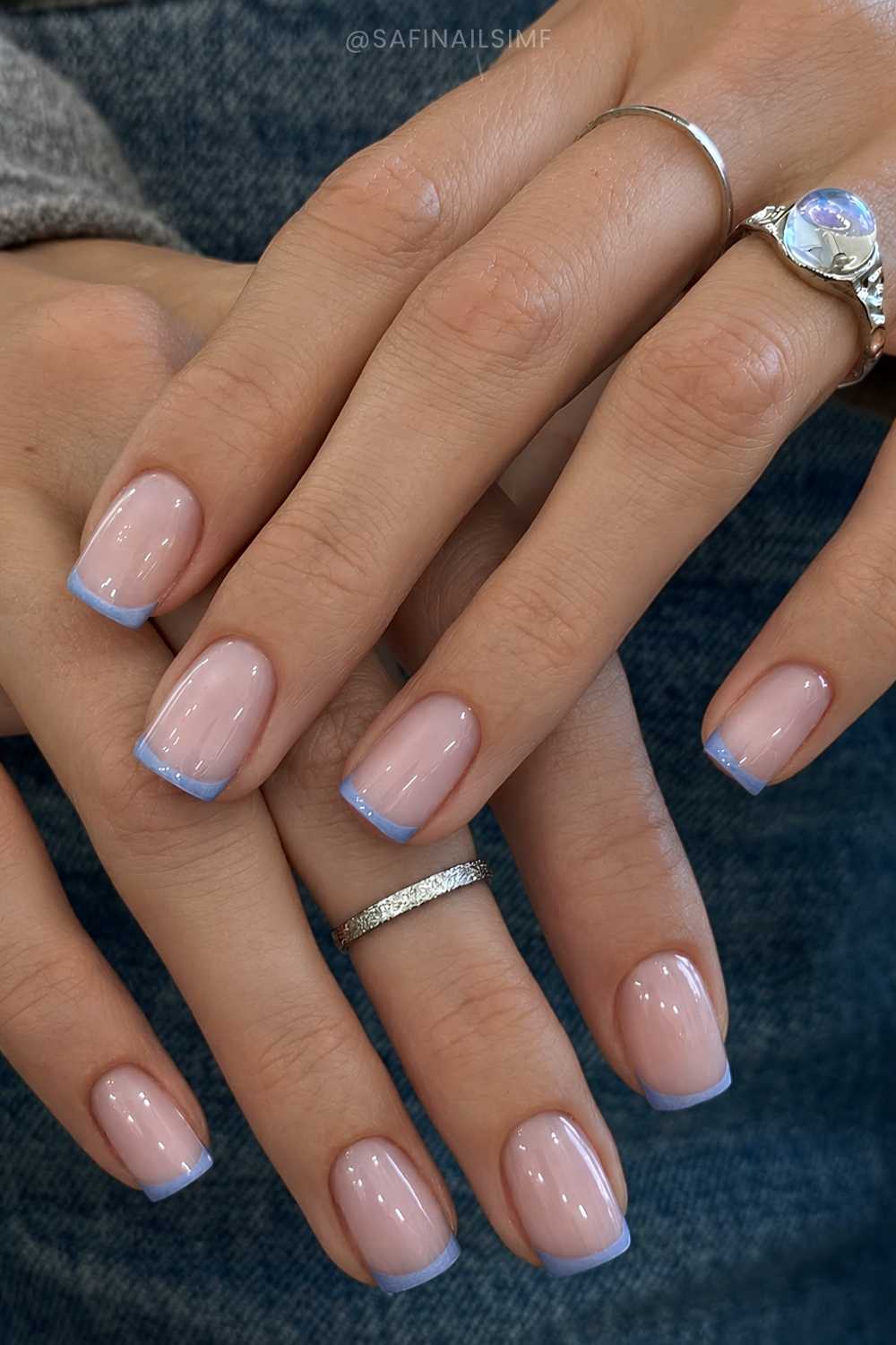 Thin Light Blue French Tip Short Square Nails Thin Light Blue French Tip Short Square Nails — Simple Blue French Tip Nails