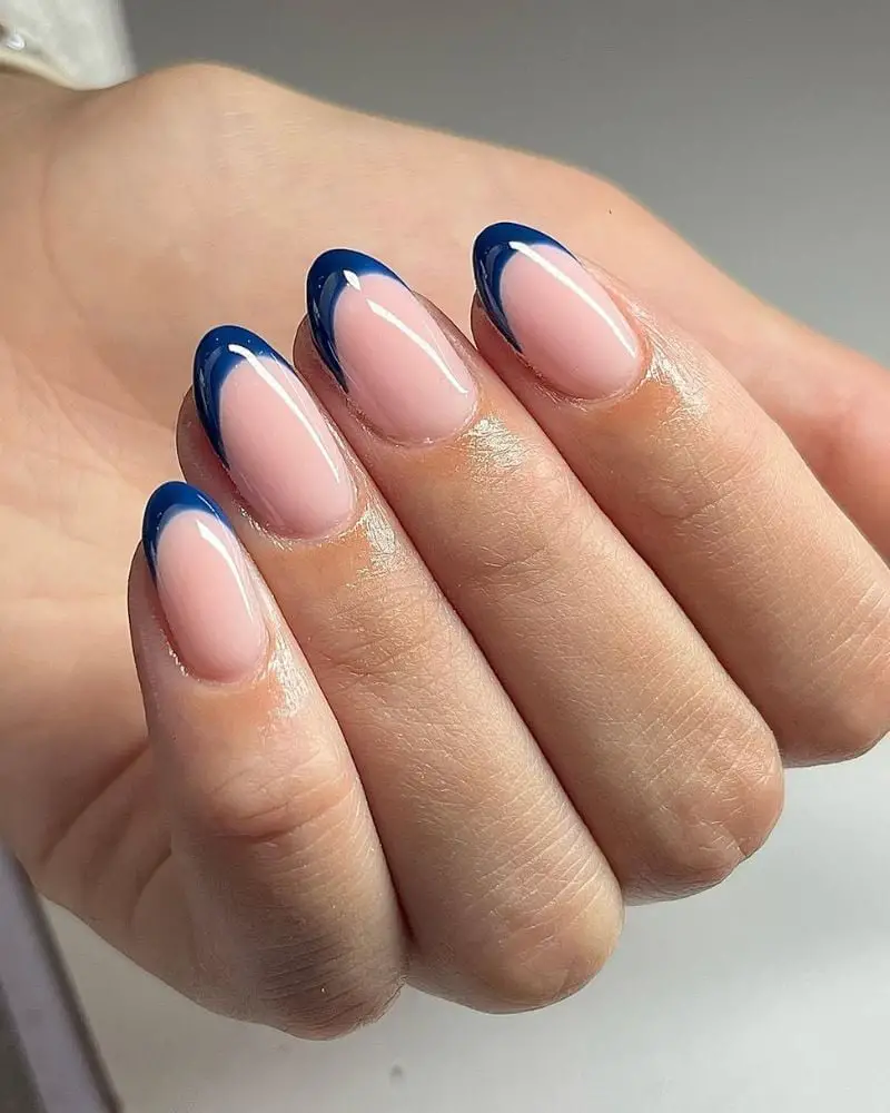 Sharp Deep Blue French Tip Medium Almond Nails Sharp Deep Blue French Tip Medium Almond Nails — Simple Blue French Tip Nails