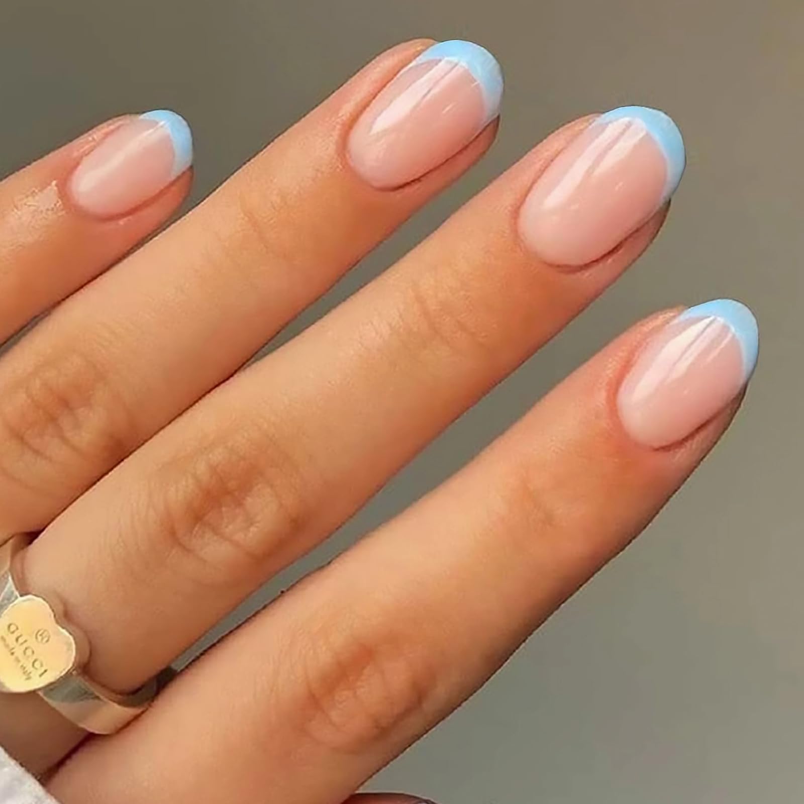 Simple Light Blue French Tip Short Oval Nails Simple Light Blue French Tip Short Oval Nails — Simple Blue French Tip Nails