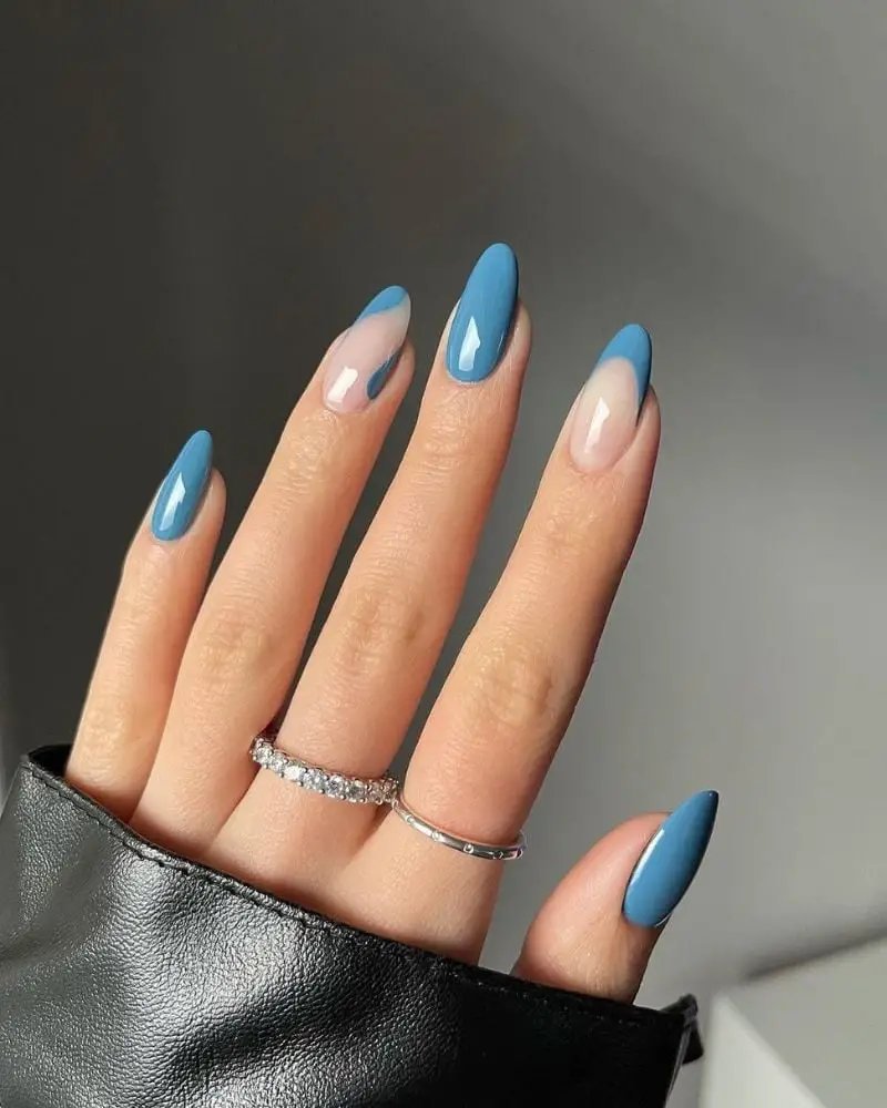 Sharp Blue French Tip Medium Almond Nails With острый миндаль Sharp Blue French Tip Medium Almond Nails With острый миндаль — Simple Blue French Tip Nails