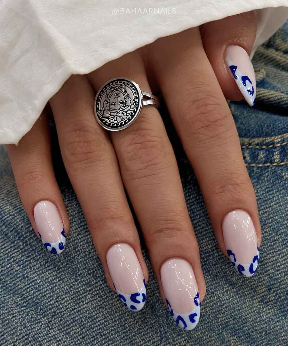 Bold Blue French Tip Sheer Pink Nails Bold Blue French Tip Sheer Pink Nails — Simple Blue French Tip Nails