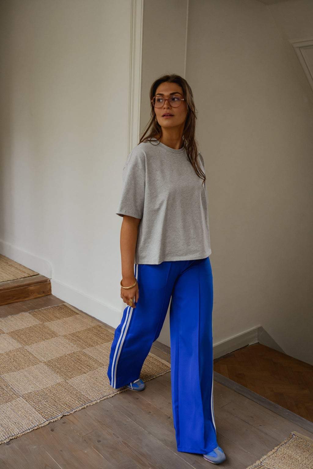 Cobalt Blue Trousers With White Side Stripes Cobalt Blue Trousers With White Side Stripes — Simple Blue Pants Outfits