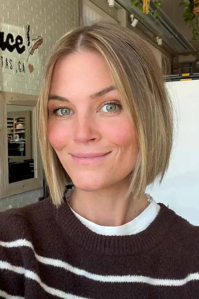 Light Brown Bob With Subtle Highlights, Chin — Simple Blunt Bob