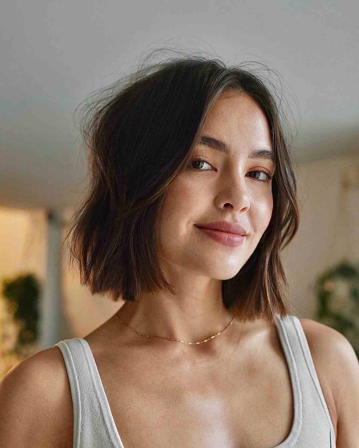 Wavy Dark Brown Bob With Balayage — Simple Blunt Bob