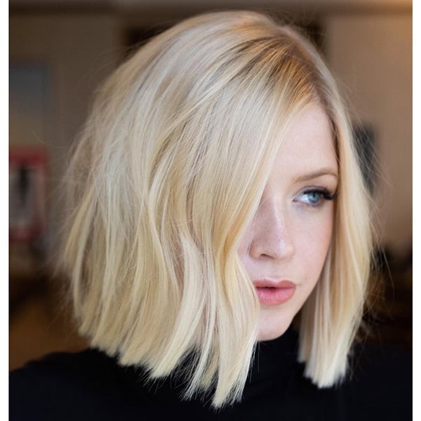 Ash Blonde Bob With Side-Swept Bangs — Simple Blunt Bob