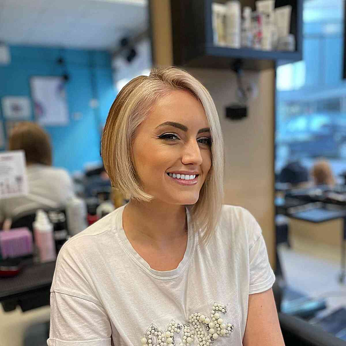 Textured Chin Bob Dark Brown Highlights — Simple Bob for Fine Hair
