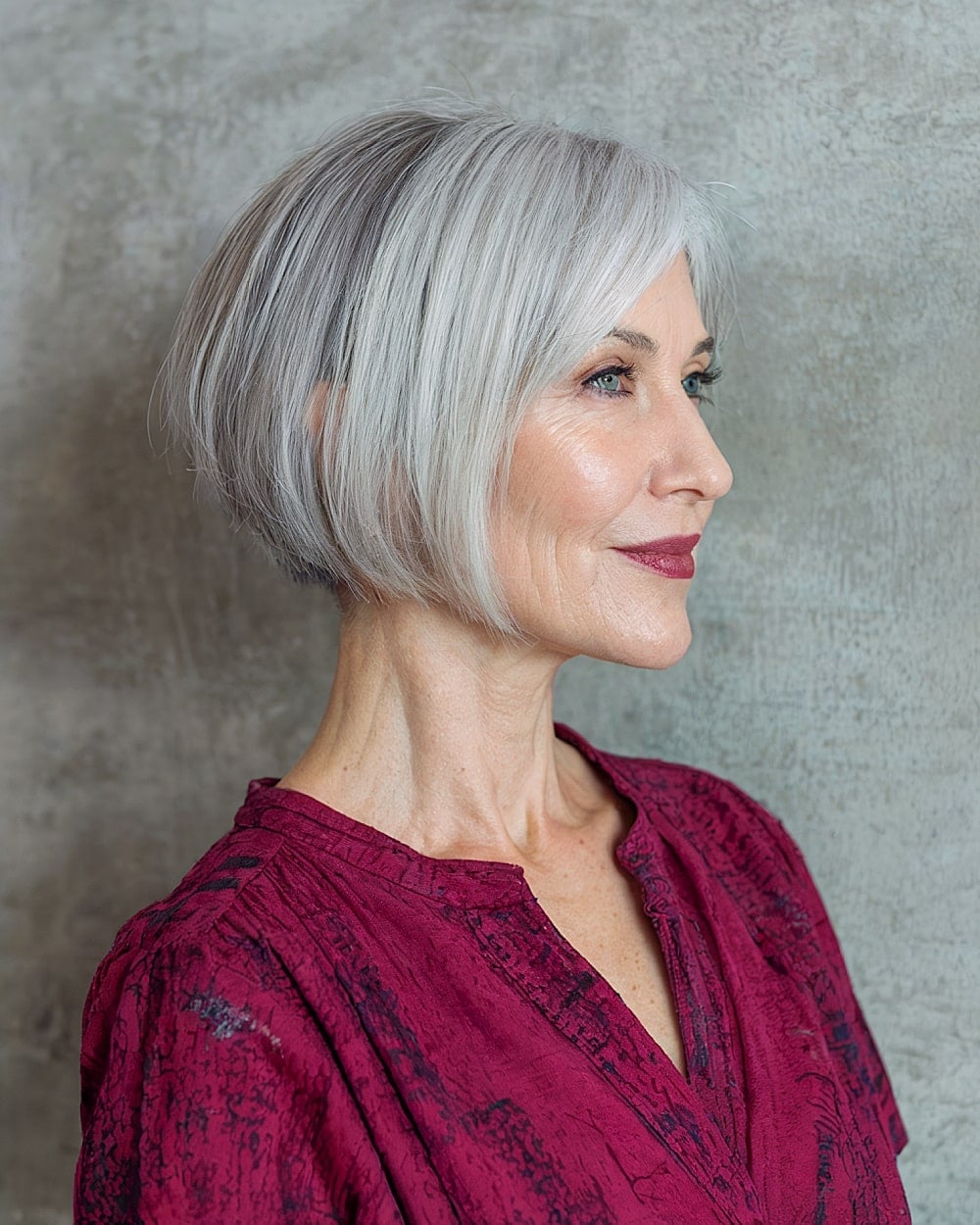 Gray Chin Bob Side-Swept Bangs Blowout Gray Chin Bob Side-Swept Bangs Blowout — Simple Bob Hairstyles