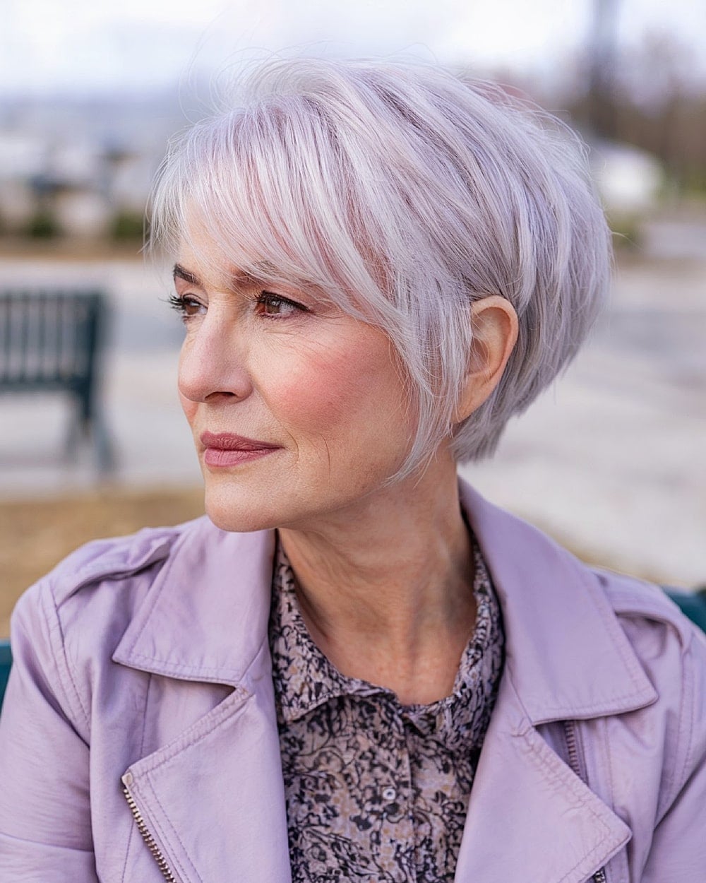 Stacked Bob Silver Blonde Side Swept Bangs Stacked Bob Silver Blonde Side Swept Bangs — Simple Bob Hairstyles