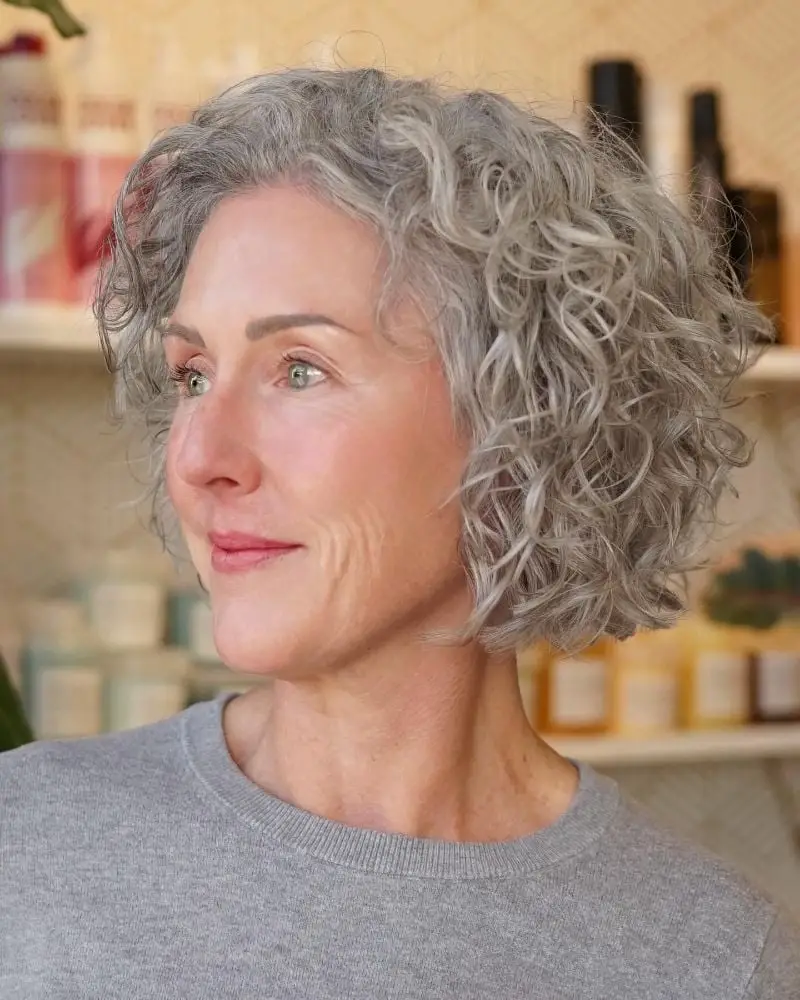 Chin Length Gray Bob With Medium Curls, Curly Chin Length Gray Bob With Medium Curls, Curly — Simple Bob with Curls