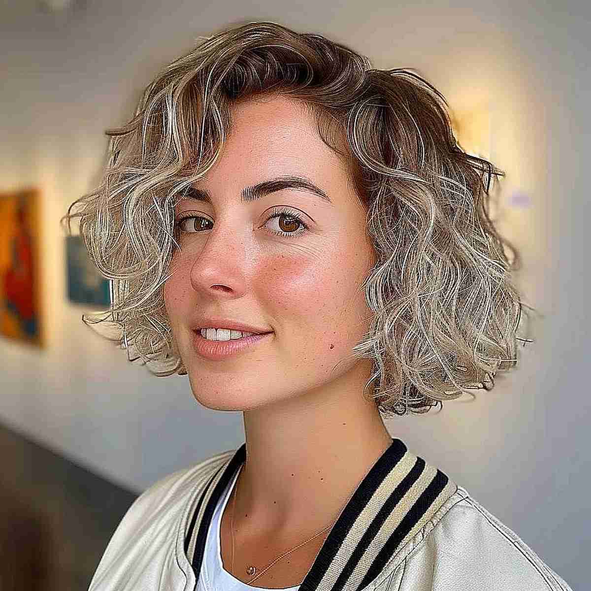 Collarbone Blonde Bob With Springy Curls Collarbone Blonde Bob With Springy Curls — Simple Bob with Curls