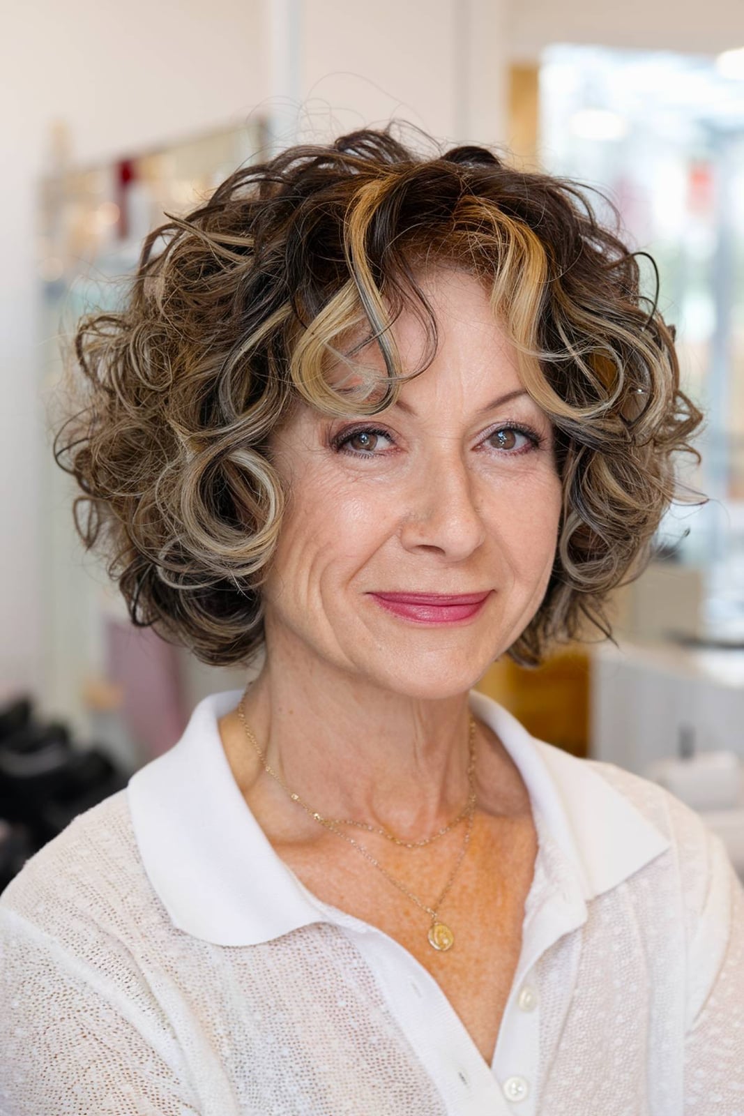 Chin Length Bob With Multi-Tonal Highlights And Curls Chin Length Bob With Multi-Tonal Highlights And Curls — Simple Bob with Curls
