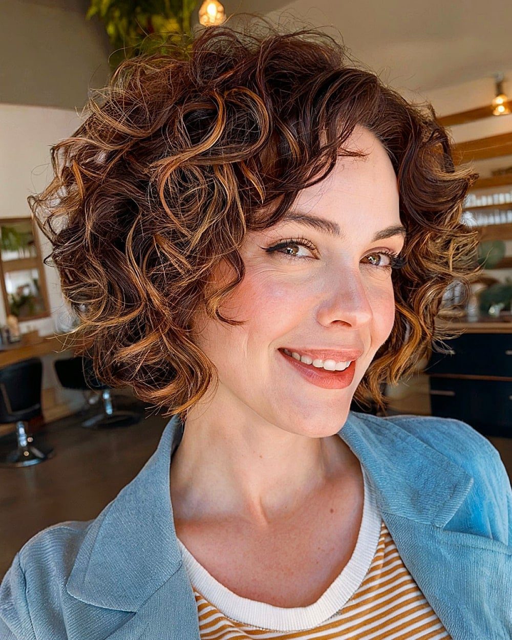 Chin Length Bob With Defined Dark Brown Curls Chin Length Bob With Defined Dark Brown Curls — Simple Bob with Curls