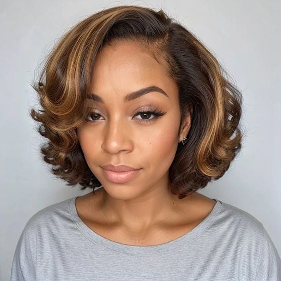 Collarbone Bob With Side-Swept Fringe — Simple Bob with Highlights