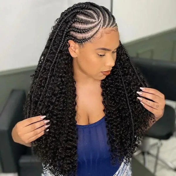 Mid-Back Cornrows With Flowing Box Braids and Curls Mid-Back Cornrows With Flowing Box Braids and Curls — Simple Boho Braids