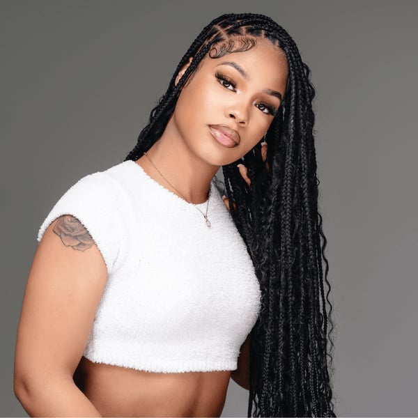 Mid-Back Black Box Braids With Curtain Bangs Mid-Back Black Box Braids With Curtain Bangs — Simple Boho Braids