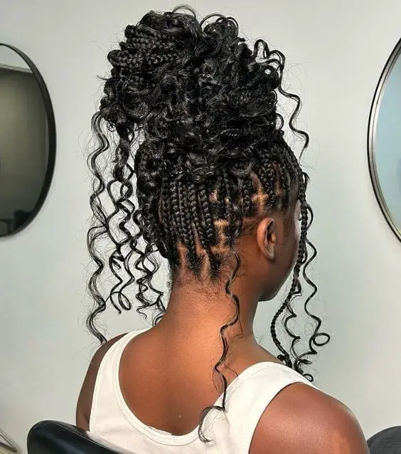 Mid-Back Box Braid Updo With Voluminous Curls Mid-Back Box Braid Updo With Voluminous Curls — Simple Boho Braids