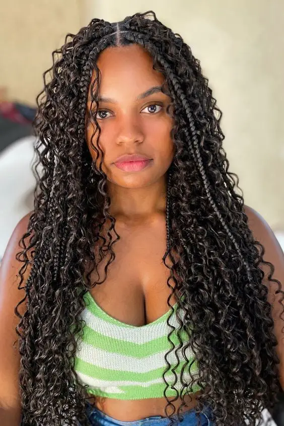 Long Box Braids With Soft Bohemian Curly Ends Long Box Braids With Soft Bohemian Curly Ends — Simple Boho Braids