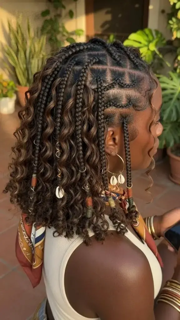Shoulder-Length Box Braids With Adornments Shoulder-Length Box Braids With Adornments — Simple Boho Braids