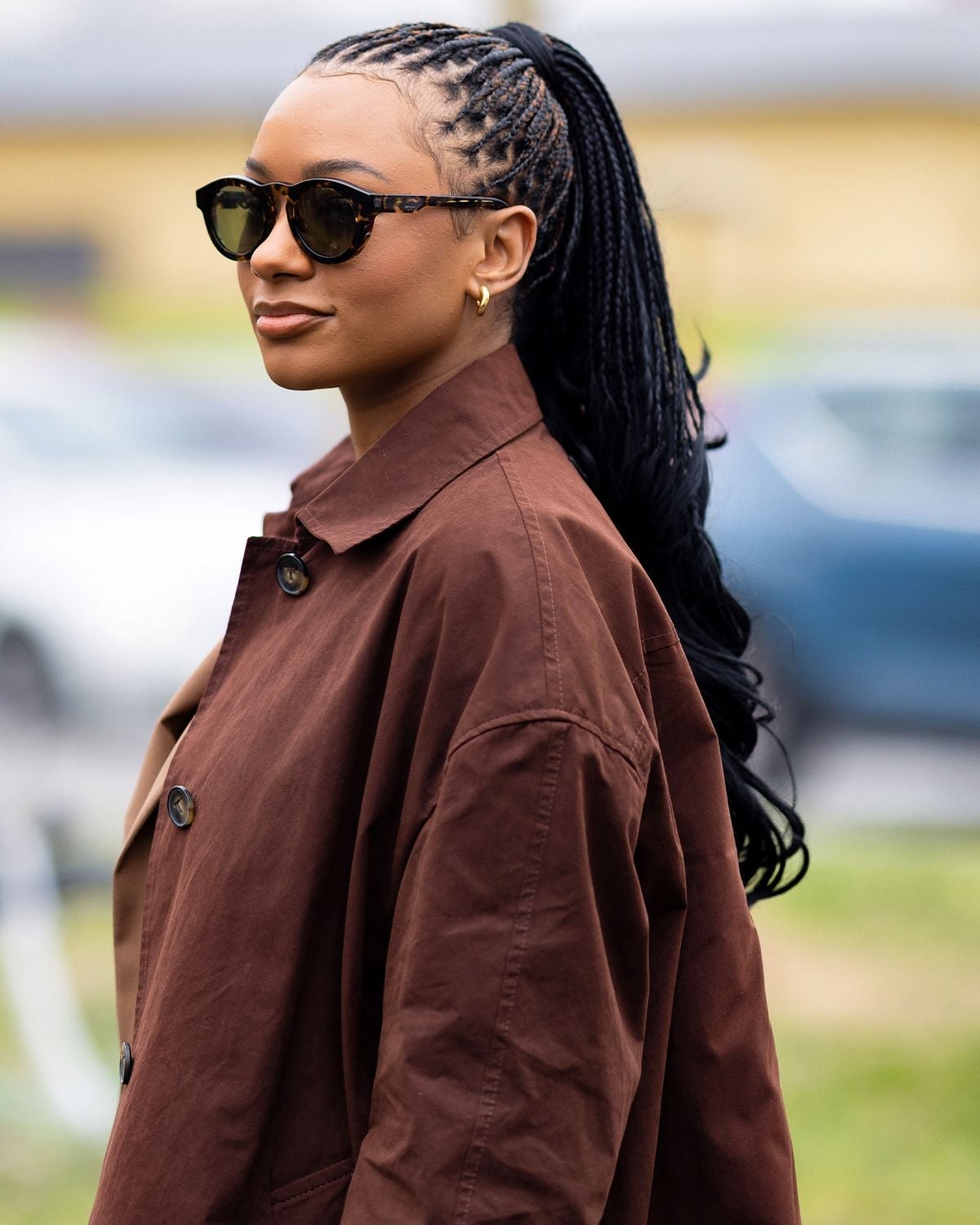 Shoulder Length Black Box Braids Ponytail, Straight Shoulder Length Black Box Braids Ponytail, Straight — Simple Box Braids