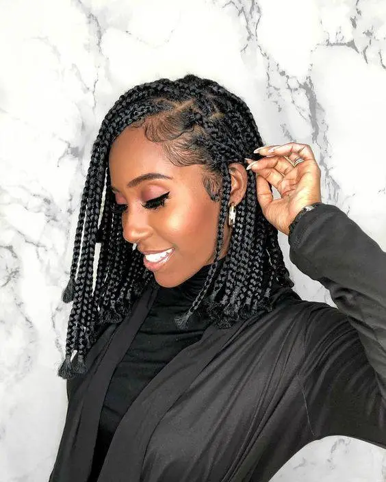 Chin Length Black Box Braids Bob Chin Length Black Box Braids Bob — Simple Box Braids