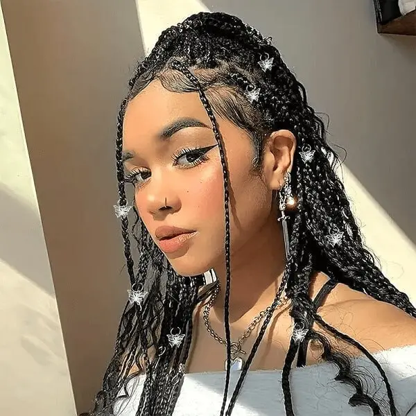 Mid-Back Box Braids With Beads and Charms, Black Mid-Back Box Braids With Beads and Charms, Black — Simple Box Braids Hairstyles
