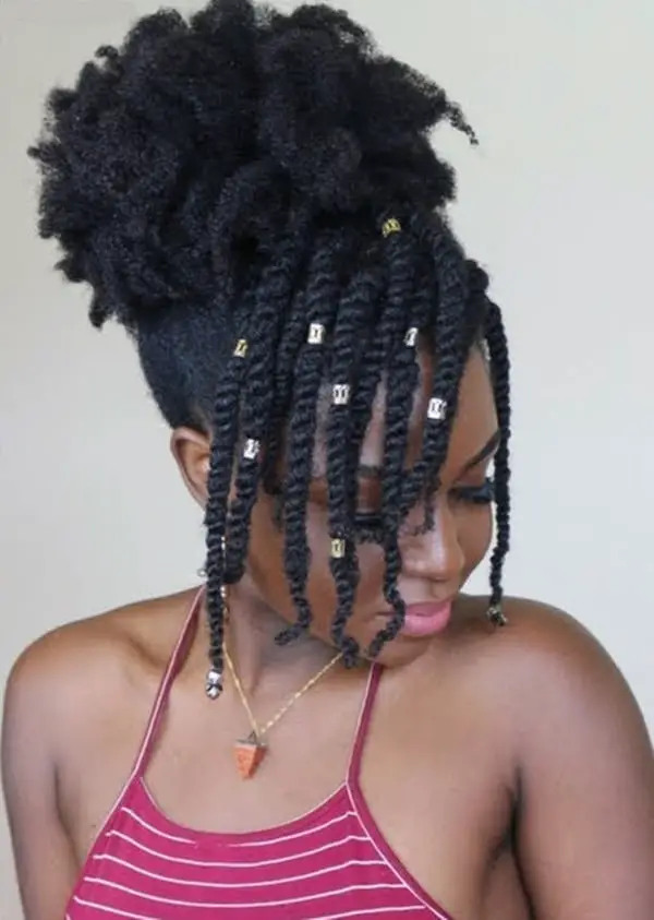 Black Twist Out High Ponytail With Beads Black Twist Out High Ponytail With Beads — Simple Braided Hairstyles Natural Hair