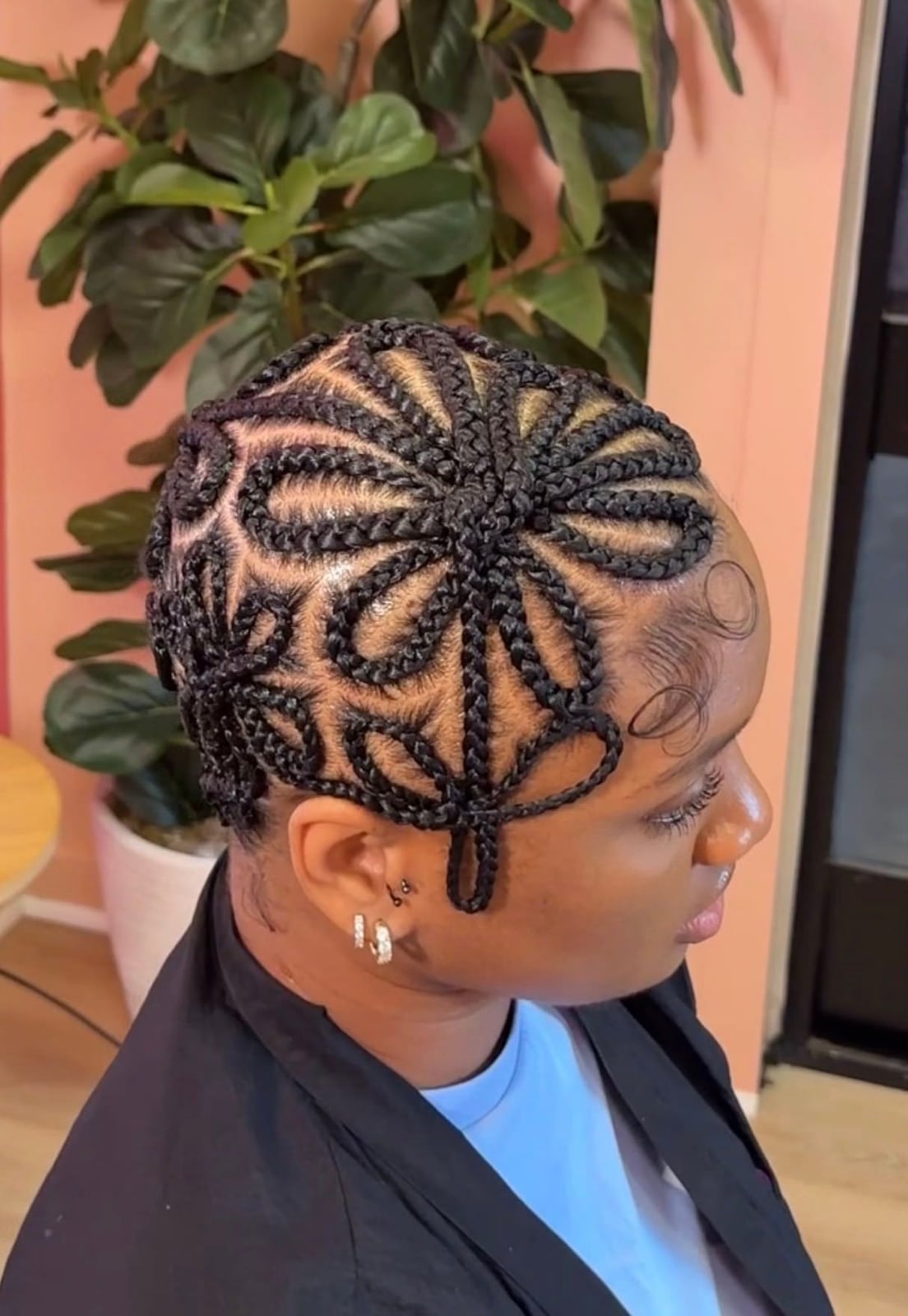 Black Cornrows Flower Pattern Chin Length Black Cornrows Flower Pattern Chin Length — Simple Braided Hairstyles Natural Hair