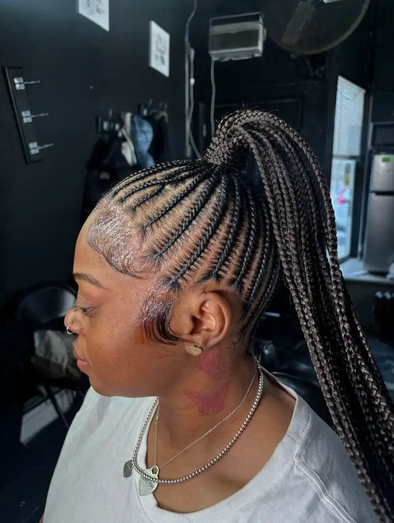 Cornrow Detail High Ponytail Cornrow Detail High Ponytail — Simple Braided Ponytail Hairstyles Black