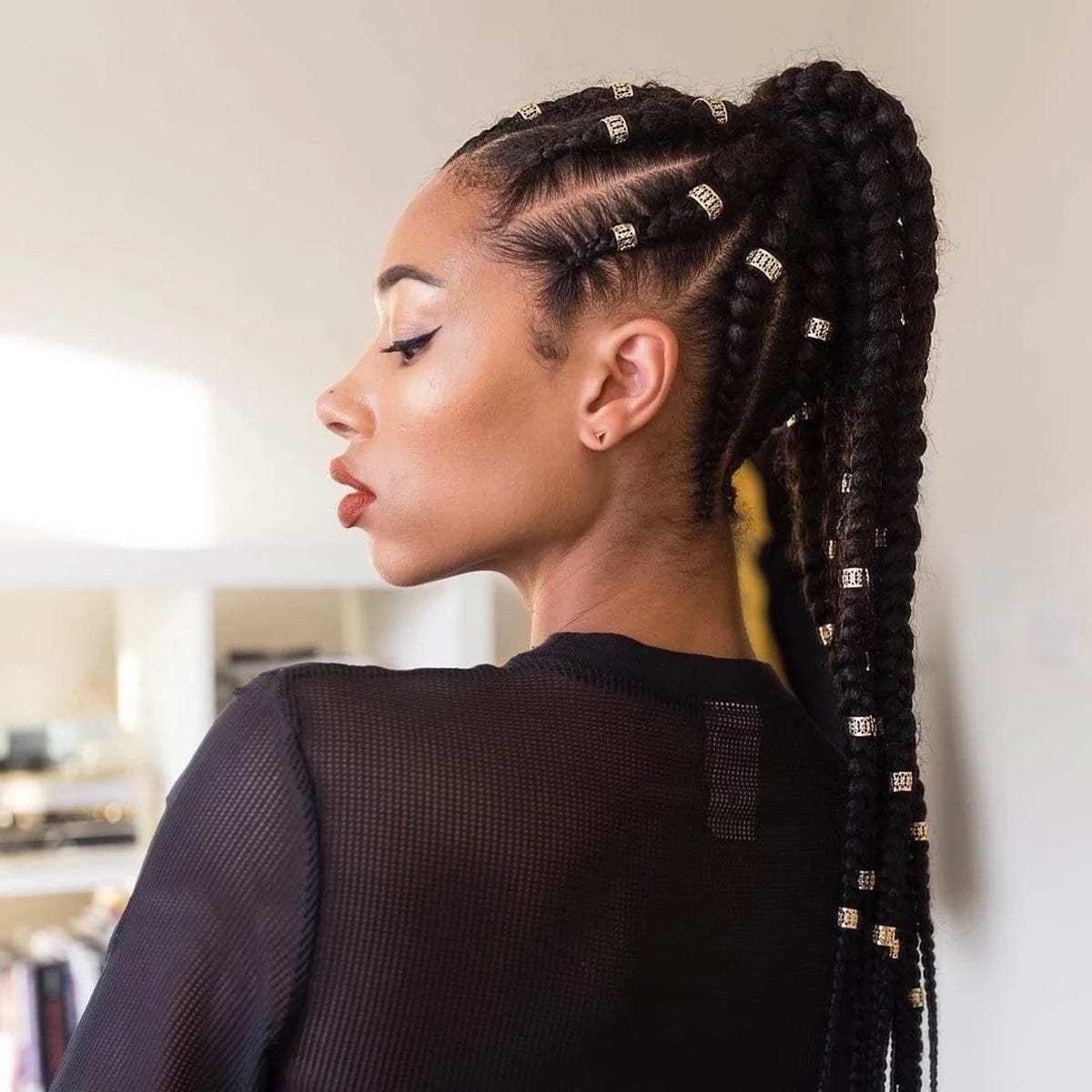 Beaded Braided Ponytail With Wavy Extensions Beaded Braided Ponytail With Wavy Extensions — Simple Braided Ponytail Hairstyles Black