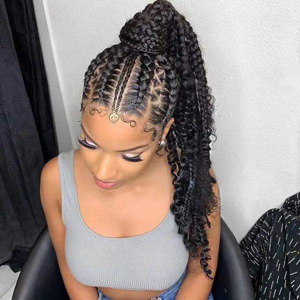 Ornate Braid Pattern With Curly Extensions Ornate Braid Pattern With Curly Extensions — Simple Braided Ponytail Hairstyles Black