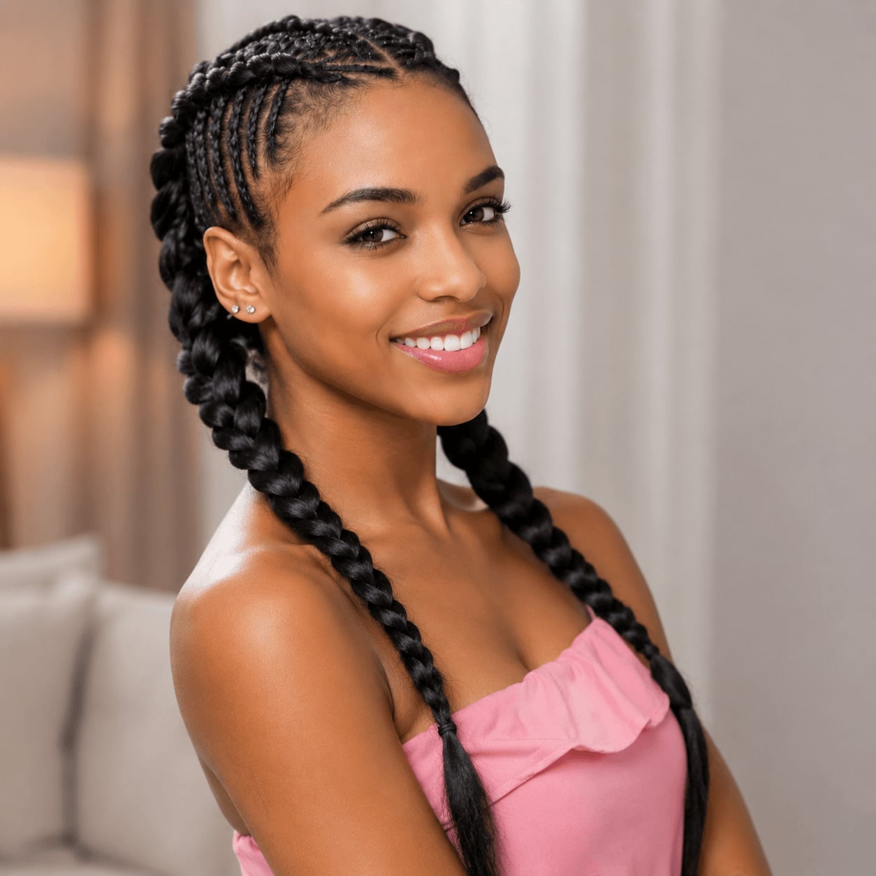 Shoulder Length French Braids With Curtain Bangs Shoulder Length French Braids With Curtain Bangs — Simple Braids for Black Women