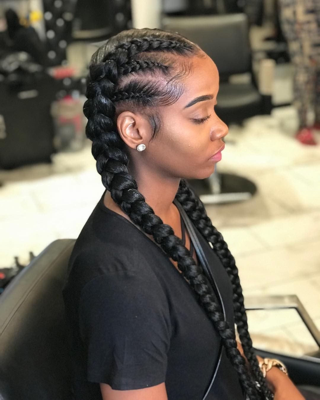 Mid-Back Cornrow Braids On Sides Mid-Back Cornrow Braids On Sides — Simple Braids for Black Women