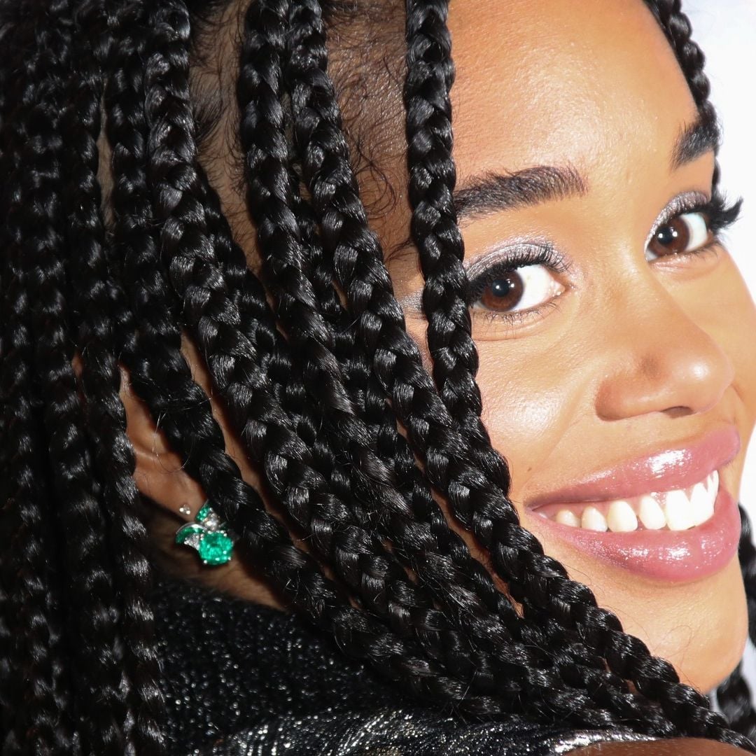 Mid-Back Box Braids With Blue Beads Mid-Back Box Braids With Blue Beads — Simple Braids for Black Women