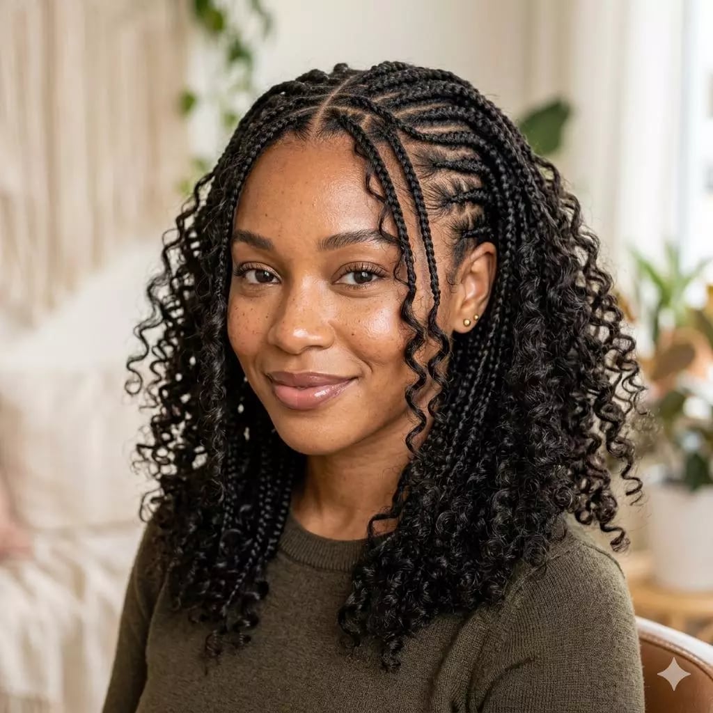 Collarbone Braids With Curly Ends Collarbone Braids With Curly Ends — Simple Braids for Black Women