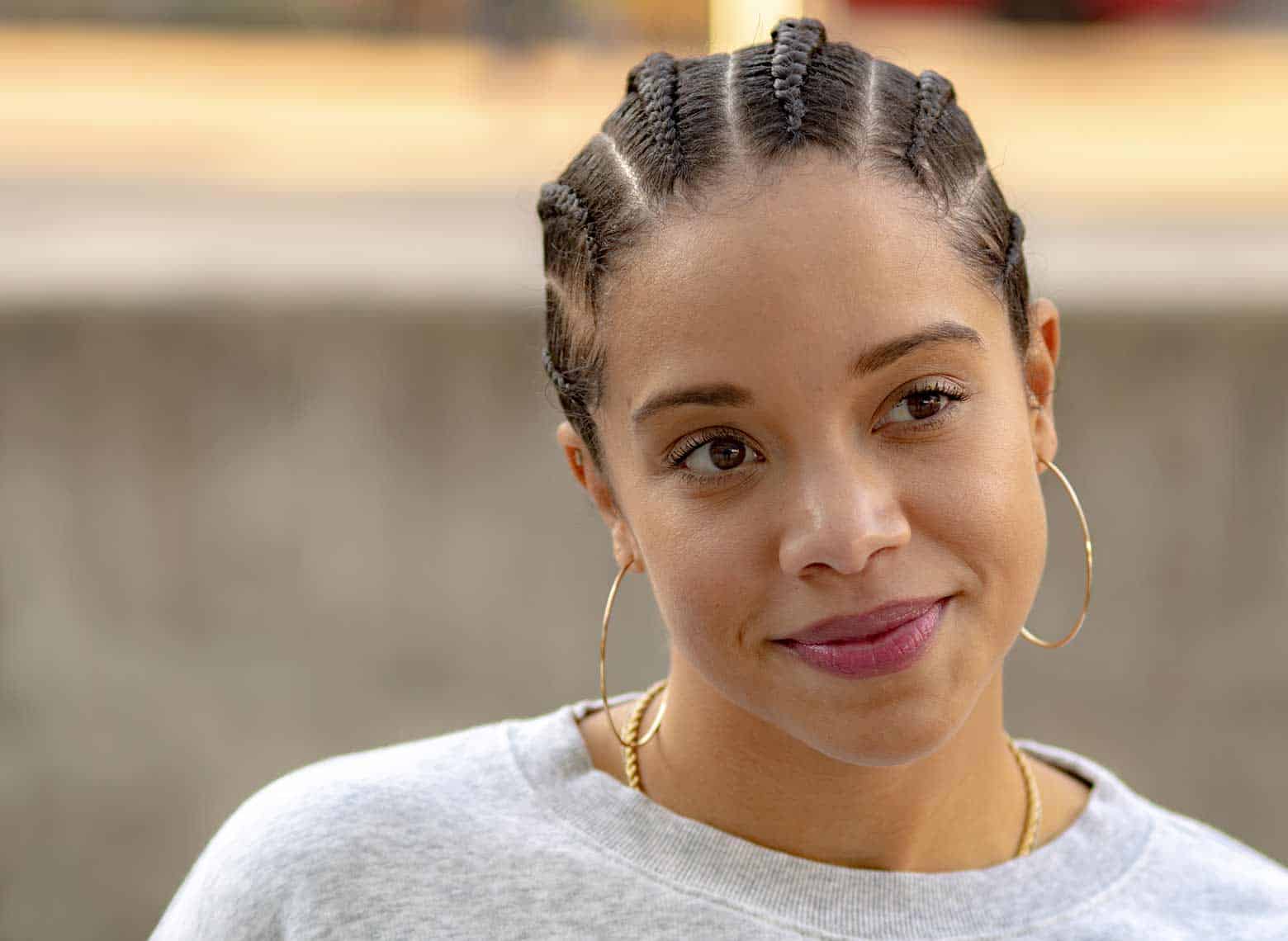 Shoulder Length Cornrows Side Part, Close-Up Take Shoulder Length Cornrows Side Part, Close-Up Take — Simple Braids for Black Women