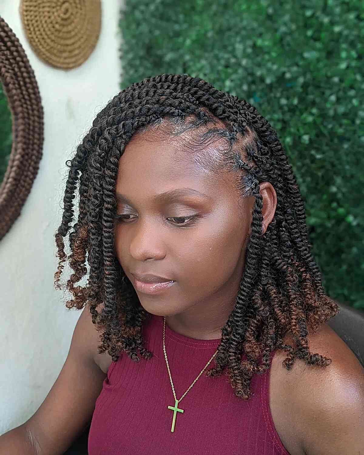 Chin Length Twist Braids Bob With Highlights Chin Length Twist Braids Bob With Highlights — Simple Braids for Black Women
