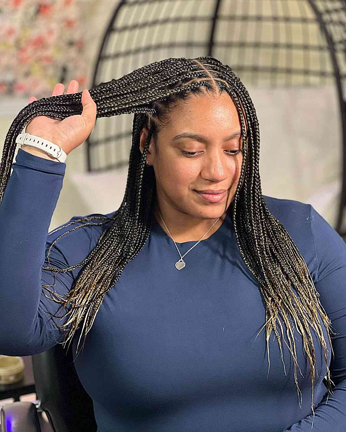 Collarbone Box Braids With Ombre Effect Collarbone Box Braids With Ombre Effect — Simple Braids on Natural Hair