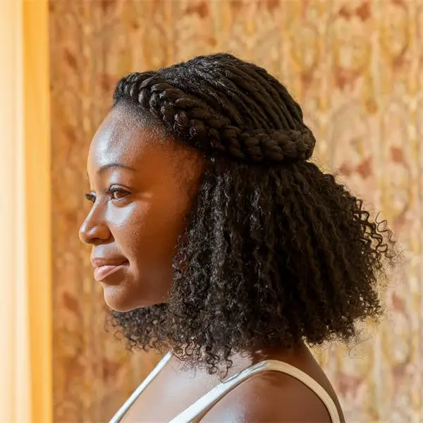Mid-Back Long Neat Box Braids With A Braided Headband Frames The Face Mid-Back Long Neat Box Braids With A Braided Headband Frames The Face — Simple Braids on Natural Hair
