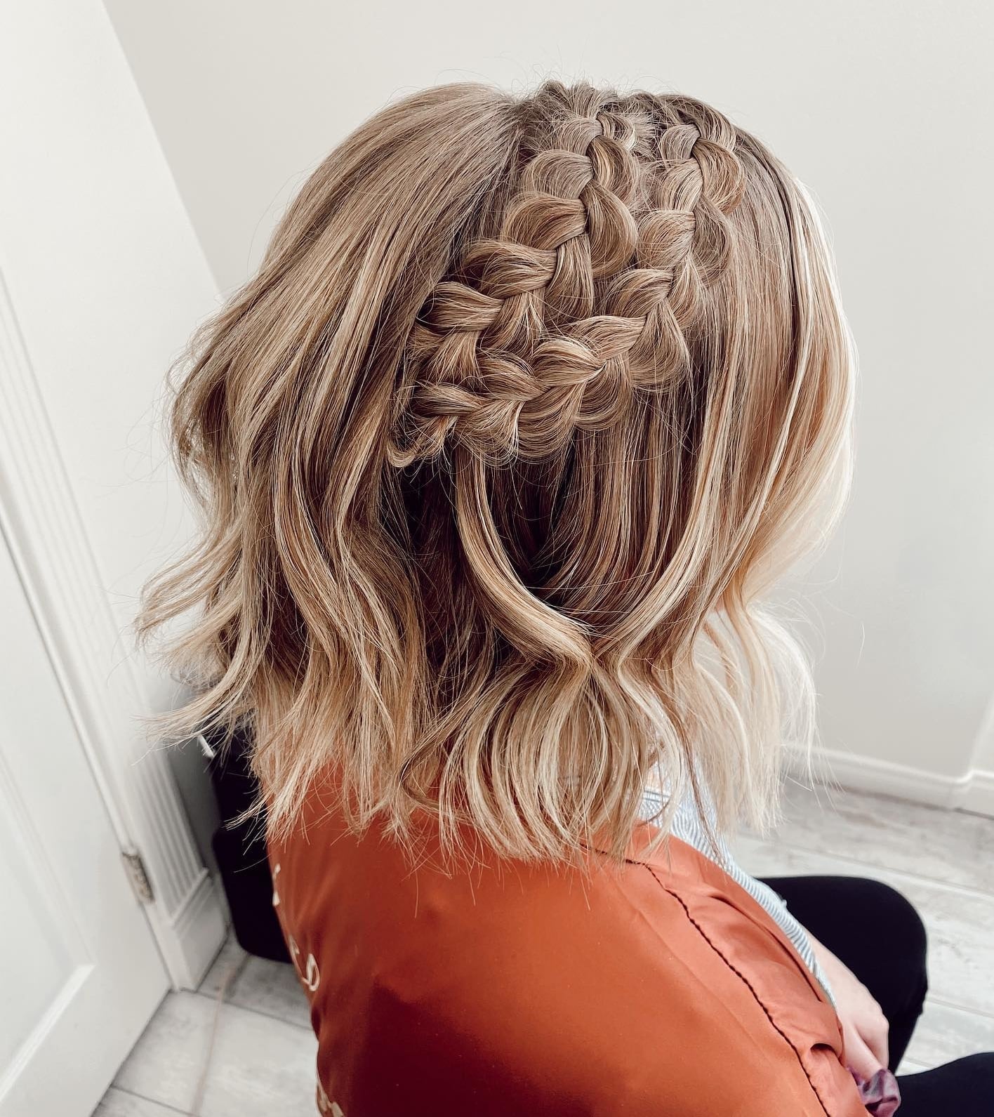 Blonde Bob With Woven Braid Accent Blonde Bob With Woven Braid Accent — Simple Braids on Top
