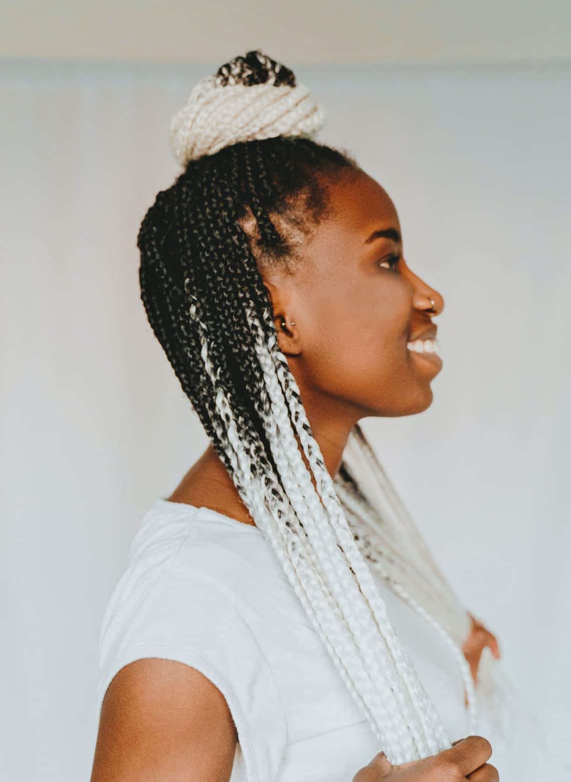 Mid-Back Ombre Braids Top Knot Mid-Back Ombre Braids Top Knot — Simple Braids on Top