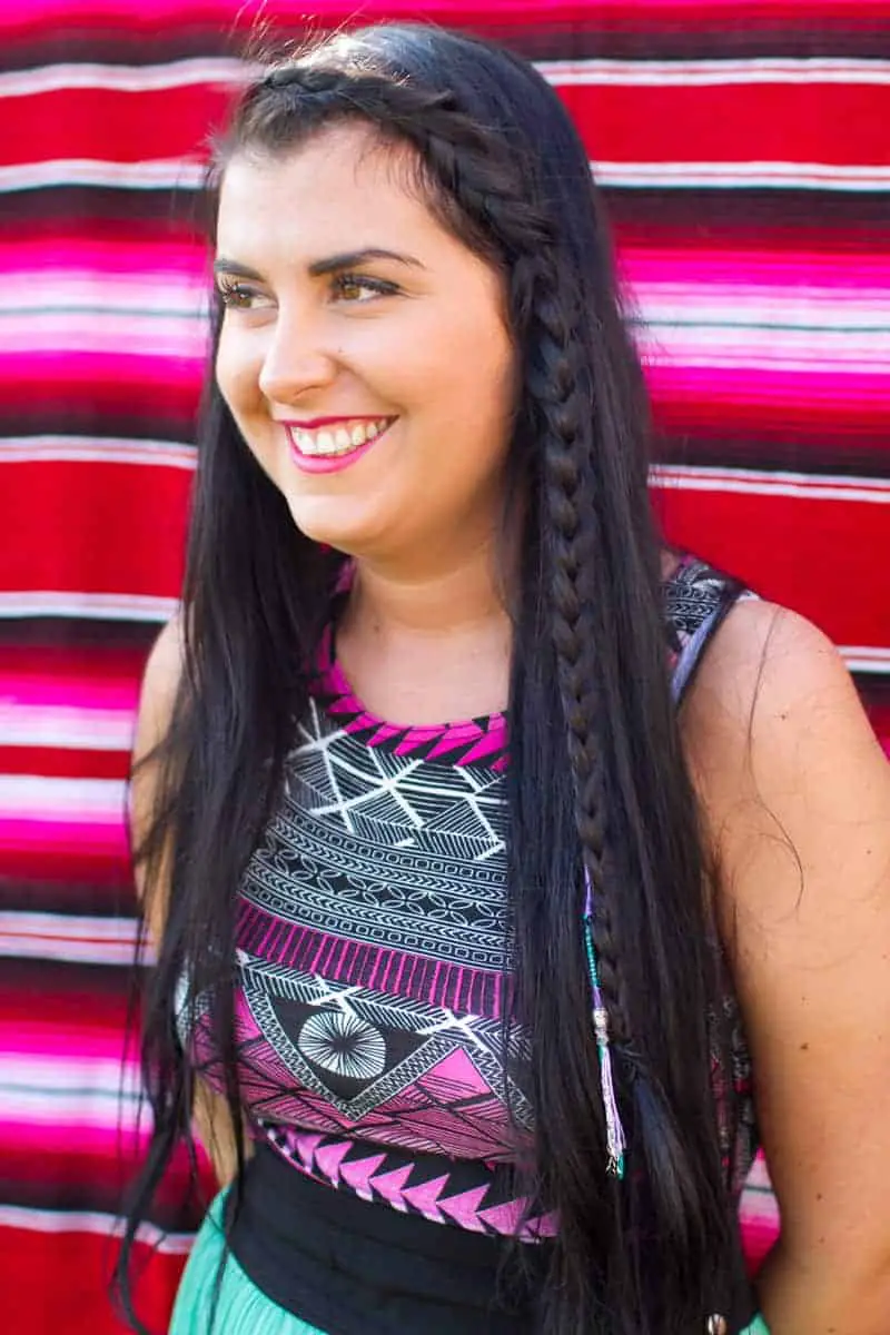 Long Black Braid With Accent Braids and Beads Long Black Braid With Accent Braids and Beads — Simple Braids to the Side