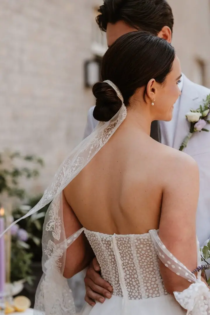 Dark Brown Low Bun With Lace Ribbon — Simple Bridal Bun