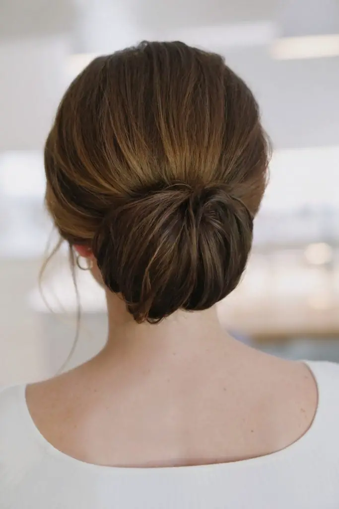 Thick Brown Low Bun — Simple Bridal Bun