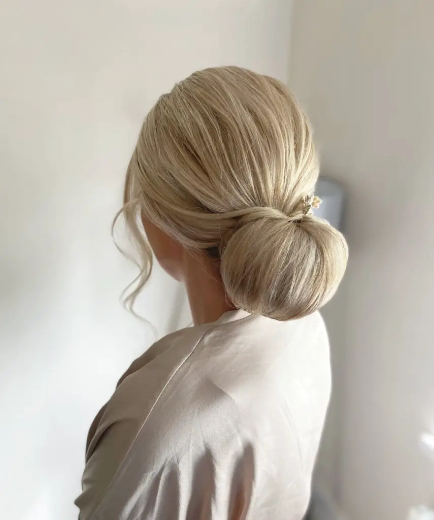 Smooth Ash Blonde Low Bun With Accessory — Simple Bridal Bun