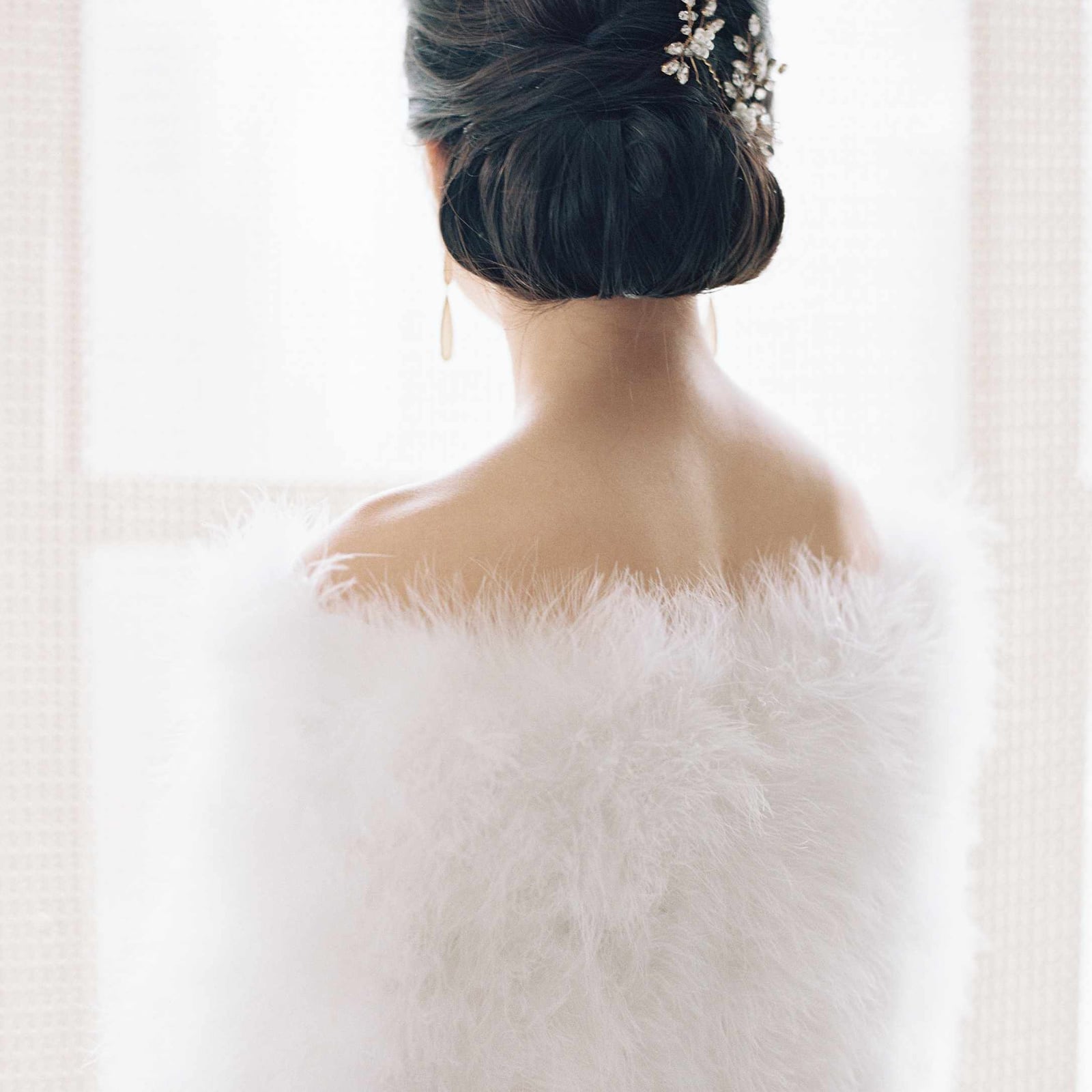 Dark Brown High Bun With Accessory, Straight — Simple Bridal Bun