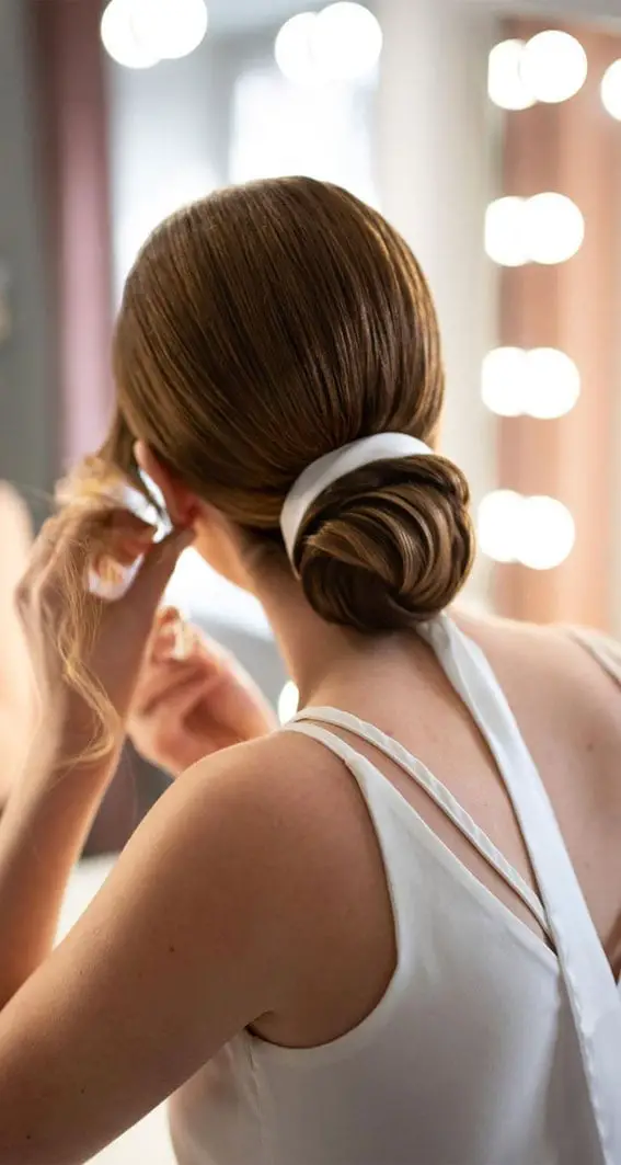 Medium Brown Smooth Low Bun — Simple Bridal Bun