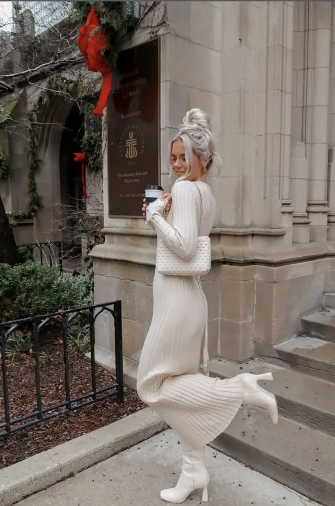 Cream Ribbed Knit Long Sleeve Maxi Dress — Simple Bridal Shower Outfits for Guest