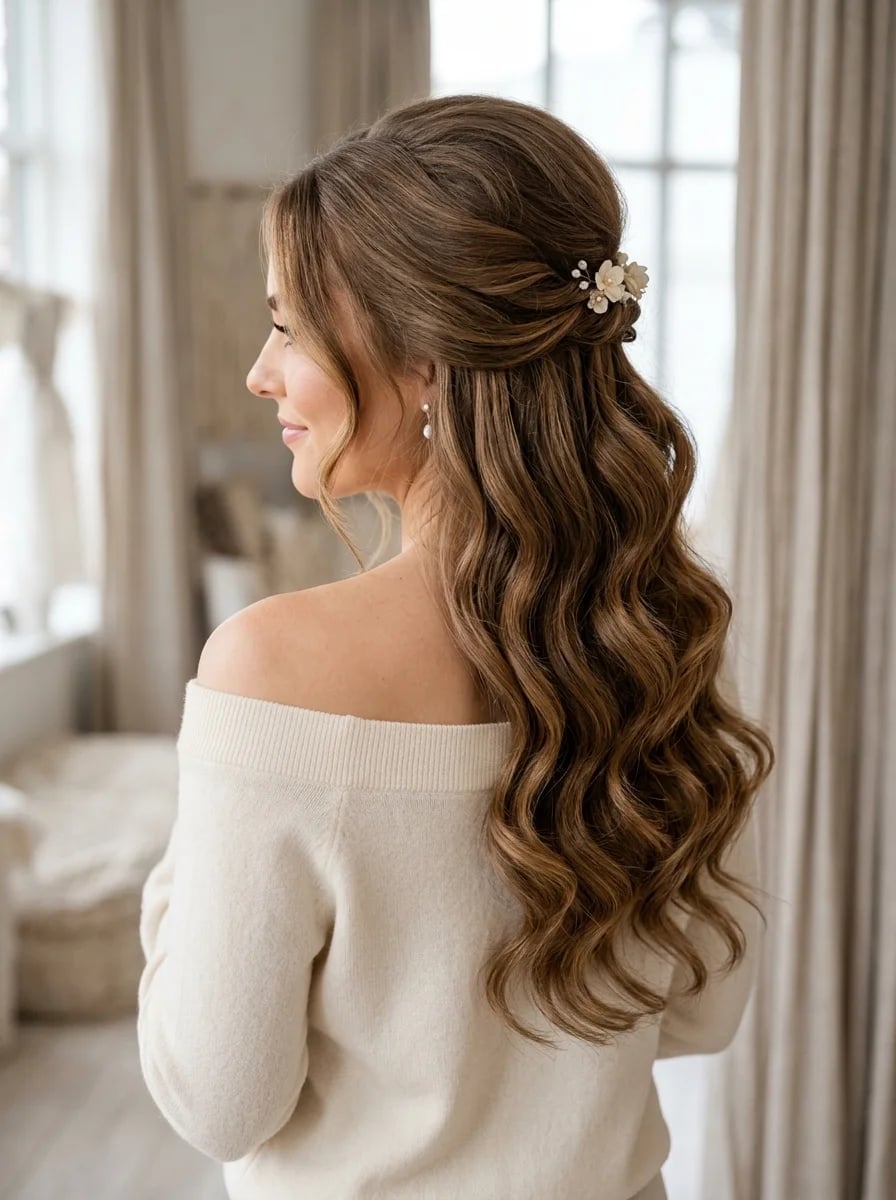 Dark Blonde Half Up With Voluminous Curls Dark Blonde Half Up With Voluminous Curls — Simple Bridesmaid Hairstyles Half Up